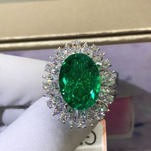 9K material 9.66 karat cultivation emerald with GRC certificate high carbon diamond Colombian emerald ring