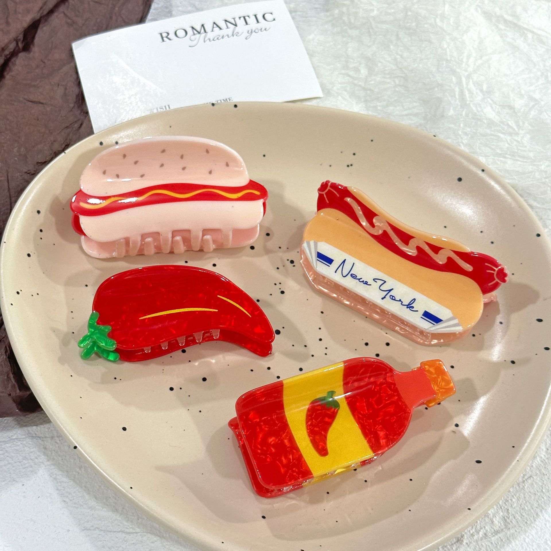 New Hot Dog Chili Clip Creative Simulation Food Chili Sauce Clip Back Head Hairpin Hair Shark Clip