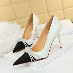 6223-2 han edition fashion party high-heeled shoes high heel with lighter color matching point of pearl bowknot is women