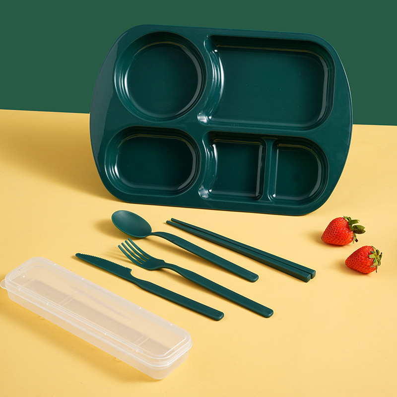 Wheat Children's Meal Plate Set Home Kindergarten Divided Rice Plate Baby Anti-Fall Tableware Student Lunch Plate