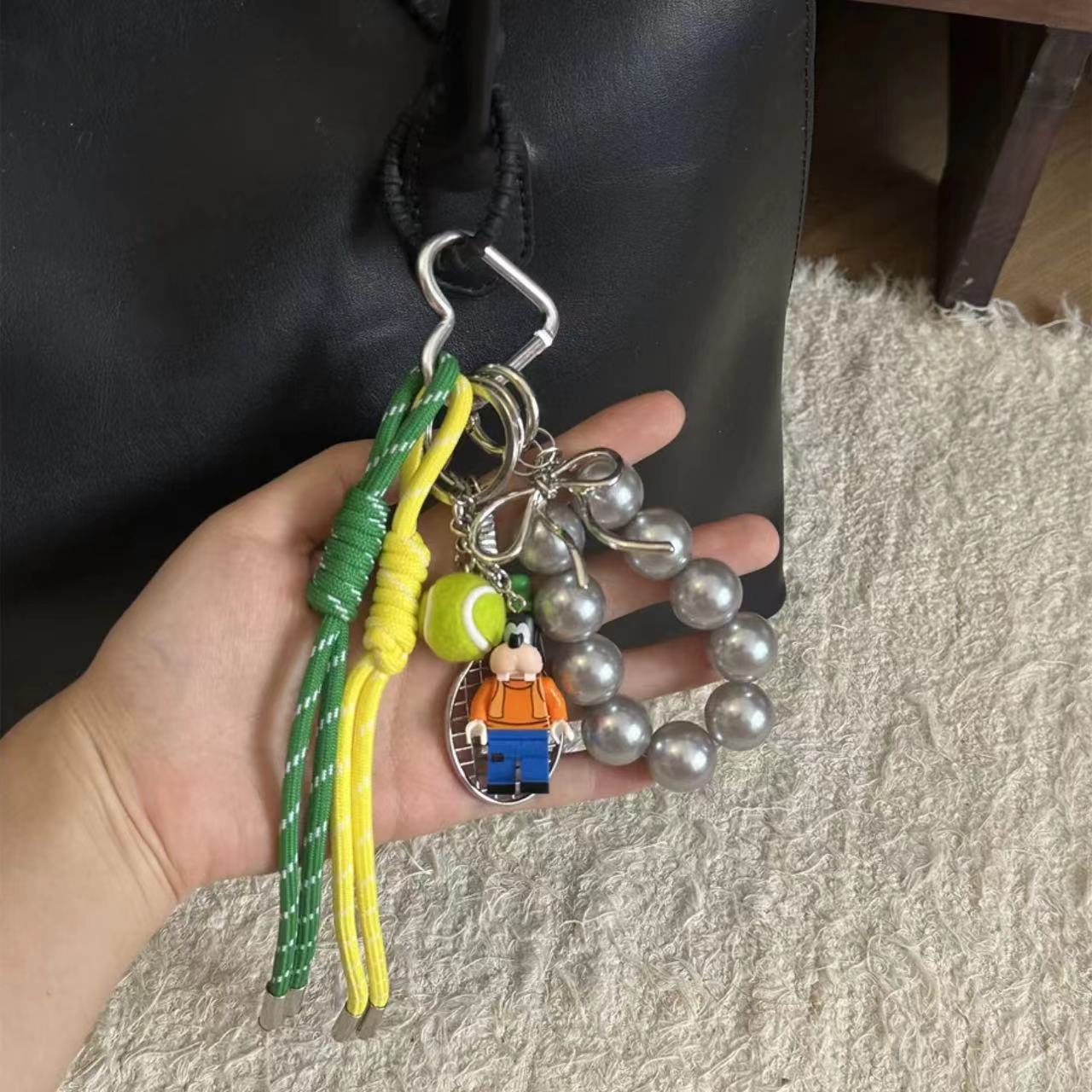 High flying gray pearl yellow green rope (silver love buckle)