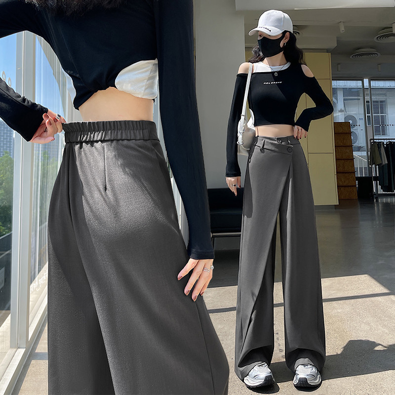 不规则拼接直筒阔腿裤女2025秋季新款炸街垂感西装裤设计感长裤子|undefined