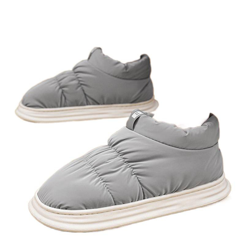 Winter Men's down Cotton Slippers, Winter Indoor Warm Thick-Soled Waterproof Cotton Shoes for Home Use, Women Can Wear Them Outside