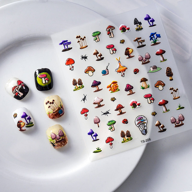 Mushroom Nail Art 5D Embossed Self-Adhesive Waterproof Nail Stickers Nail Art Stickers Decorative Decals