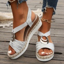 A 39722 Metal Buckle Wedge Sandals �������¸���Ь �羳ŷ����