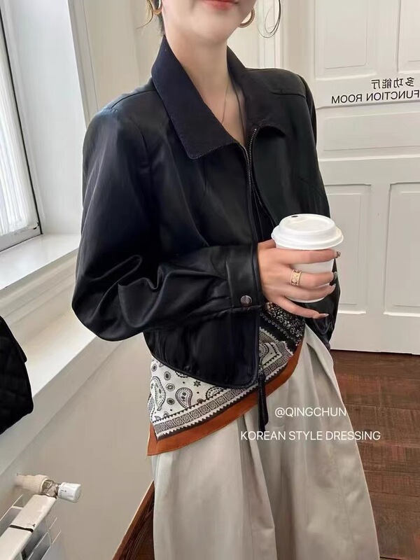 时尚翻领PU皮衣外套女欧洲站欧货2025秋季新款百搭显瘦夹克上衣潮|undefined