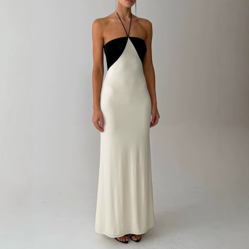 European and American Style Formal Dress for Banquets and Parties, Halter Neck Slim-Fit Long Gown, Elegant Dress for Formal Occasions, Hosting, and Performances