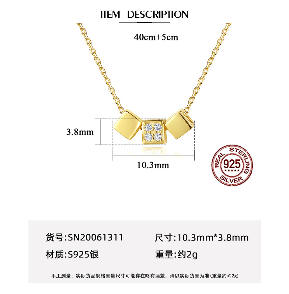 S925 Silver Gold Plated Simple Box Pendant Necklace display picture 1