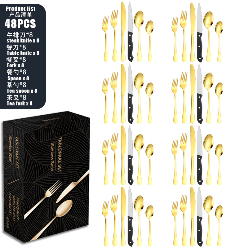 Conjunto de cubiertos de acero inoxidable 1010 cuchillo y tenedor cuchara set set set set 24 piezas set de carne de carne occidental cuchillo y tenedor