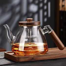 胡桃木把高硼硅玻璃花茶壶可电陶炉加热煮茶器高级感蒸煮两用茶壶