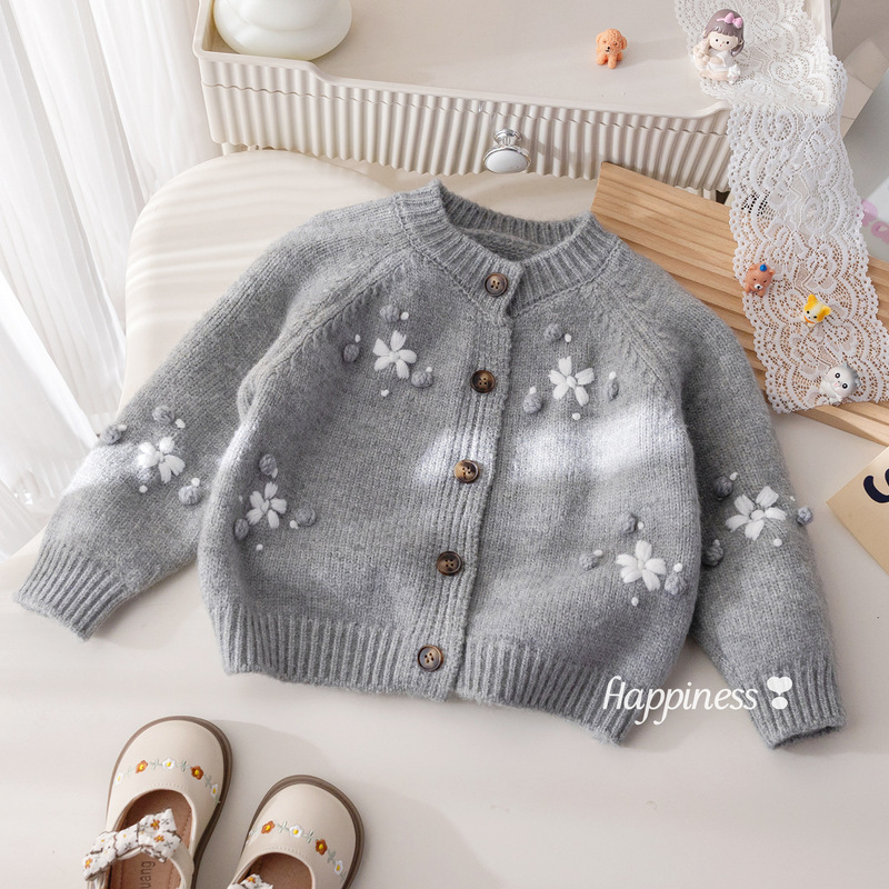 Girls' Sweaters, New Autumn and Winter Styles, Stylish Kidsren's Knitted Cardigans, Baby Spring Sweet and Cute Floral Tops and Jackets
