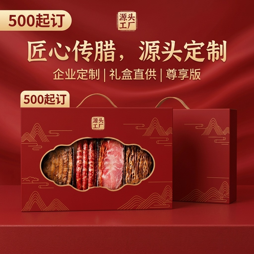 腊味折叠礼盒定制年货腊肉香肠包装盒企业伴手礼开窗手提礼品空盒