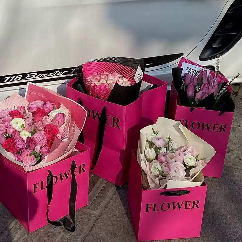 花趣英文字母芭比粉手提袋花束礼品手提袋情人节七夕花束礼品袋