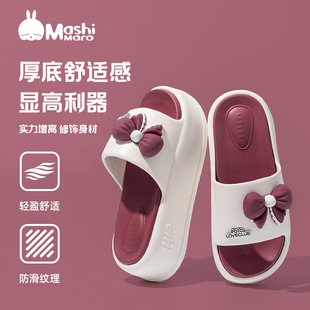 Thick-soles sandals and slippers ladies bow increased 6cm new summer indoor home non-slip cute outside slippers