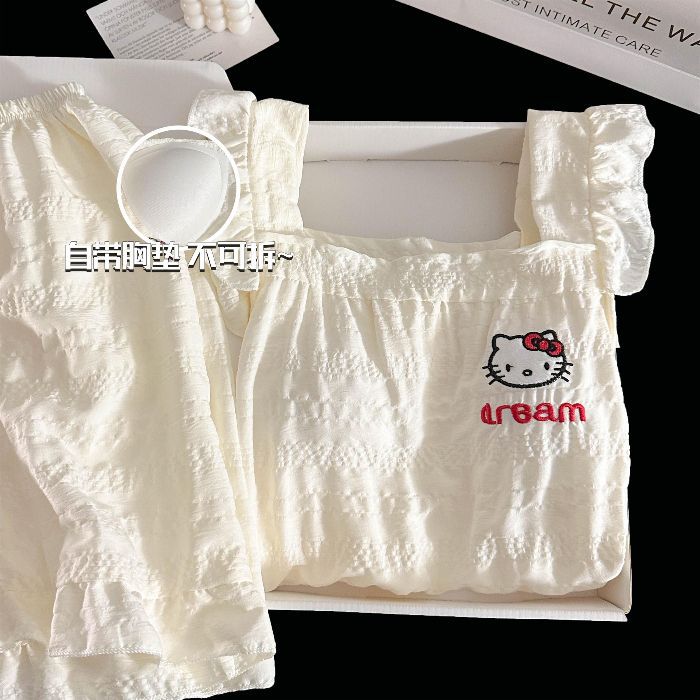 Pijamas de verano al por mayor transfronterizos chica nueva explosión nubes algodón cabina TK set de gato con cojín de pecho set de ropa para el hogar