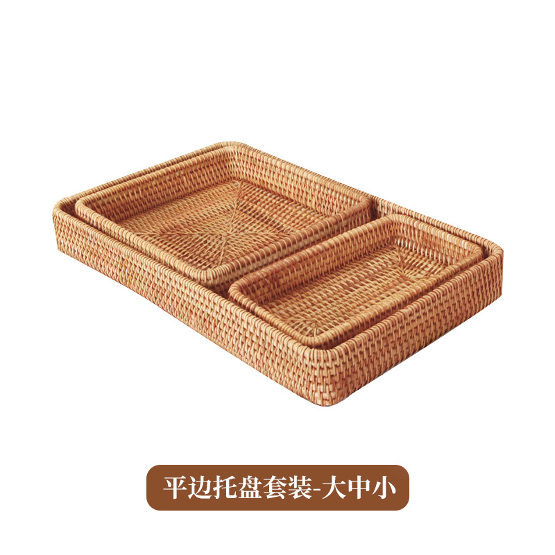 Bandeja casera de ratán, mesa de comedor, taza de té, taza de agua, bandeja de té de almacenamiento, sala de estar grande, bandeja de pastelería rectangular, plato de frutas para bocadillos