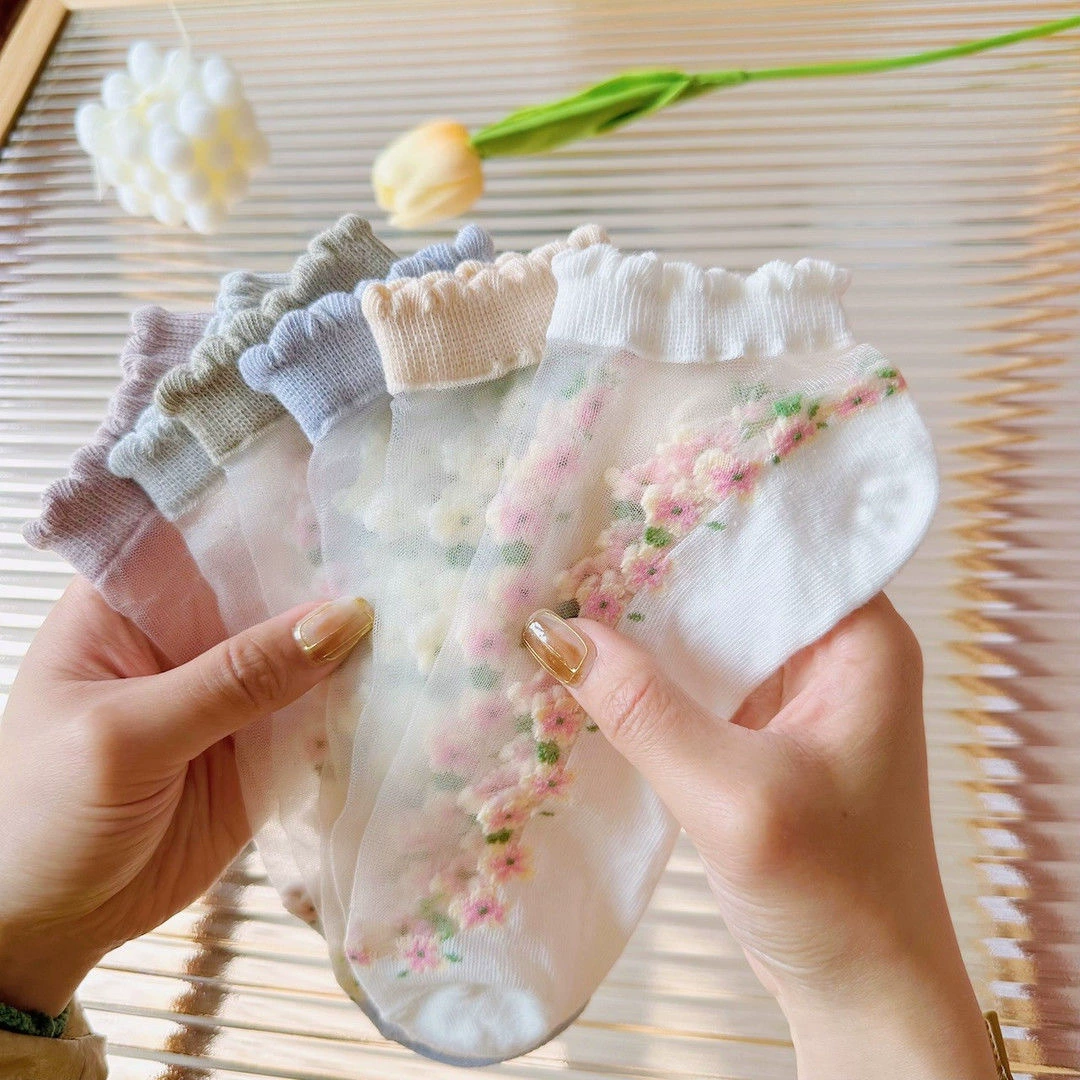 Японские короткие чулки-невидимые чулки-чулки маленькие цветочные чулки прозрачные хрустальные чулки летние женские чулки оптовая продажа