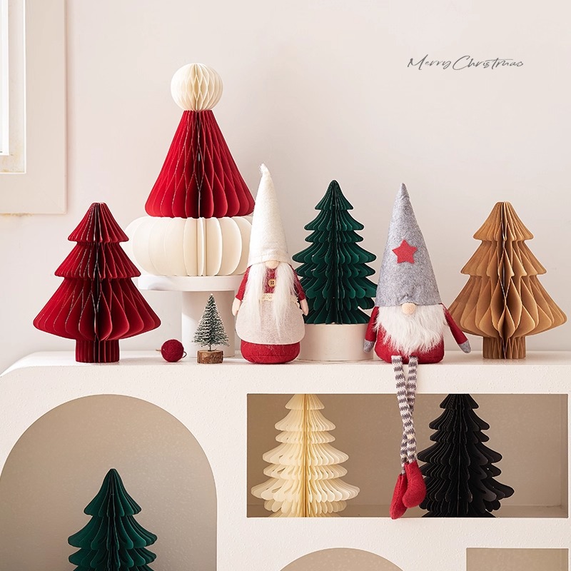 New Christmas Decoration Honeycomb Paper Christmas Tree Christmas Hat Christmas Party Decoration Supplies Honeycomb Ball Christmas