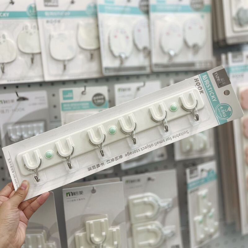 Six-link hook strong stick hook non-perforated wall seamless plastic hook hat clothes storage hook door back stick hook
