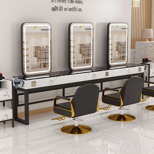 Internet Celebrity Hairdressing Shop Mirror Barber Shop Mirror Table Double-sided Perm Dyeing Table Beauty Makeup Hair Salon Single-sided Hair Cutting Mirror with Light