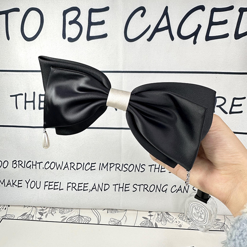 2024 New Korean Style Elegant Hairpin Bow Pearl Pendant Spring Clip Simple Fashion High Fabric Hair Accessories