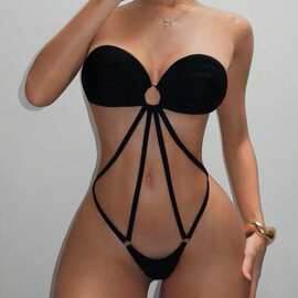 2026欧美新款泳装性感比基尼泳衣跨境亚马逊露背绑带连体bikini