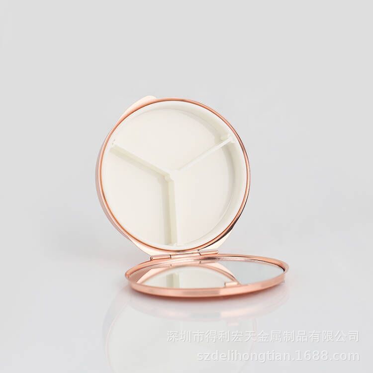 丸い三格の金属の薬の箱の小さい鏡の多格のハート型の四角形は携帯して簡単な錠剤の箱の創意のキャンディーを持ちます。|undefined