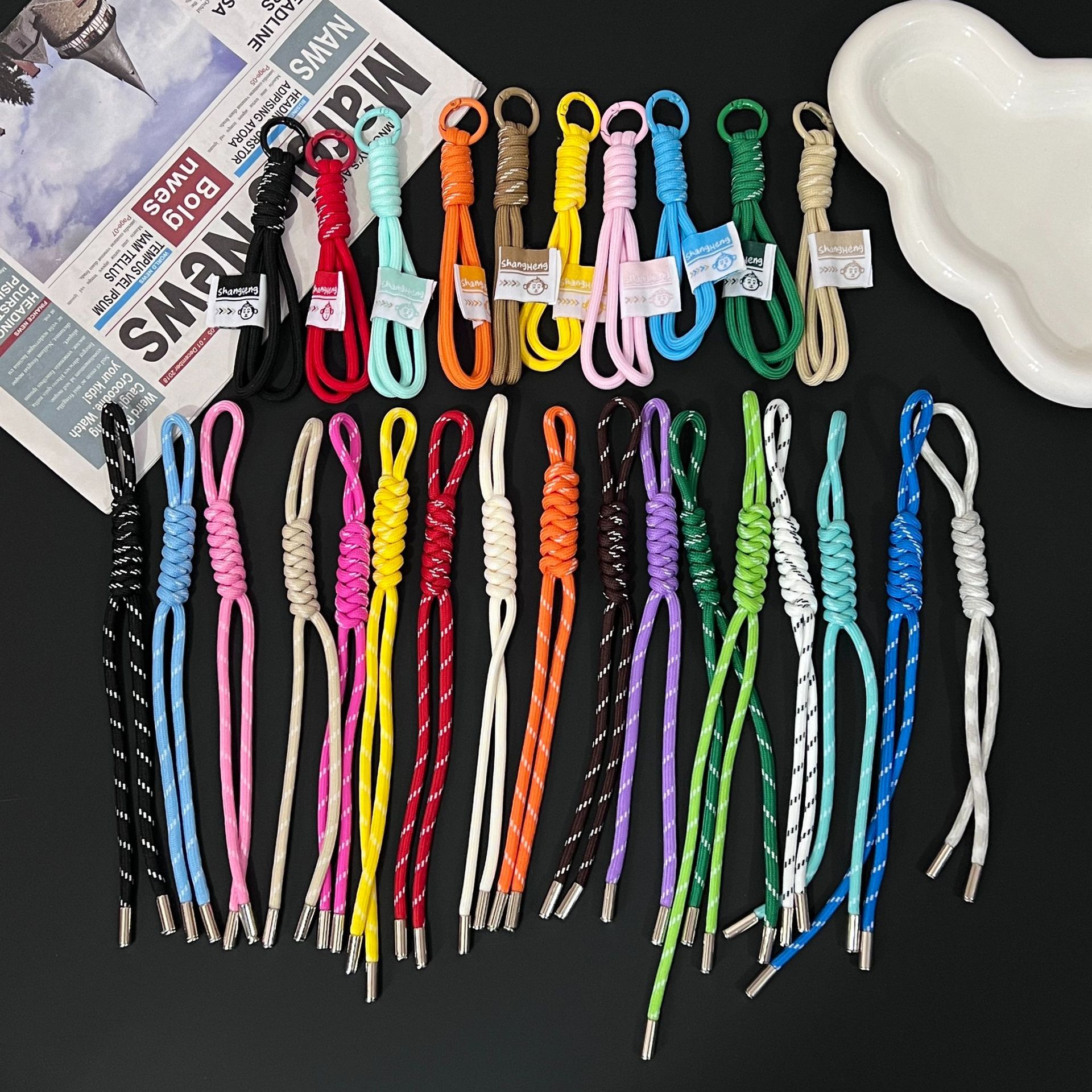Miu's Same Colorfulful Braided Lanyard Pendant Mobile Phone Bag Hanging Accessories Jewelry Diamond Knot Rope Keychain Pendant