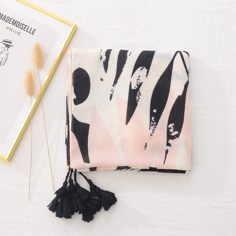 Amazon deseo transfronterizo primavera bufanda delgada señoras viaje foto chal hojas impresas algodón y cáñamo sensación bufanda