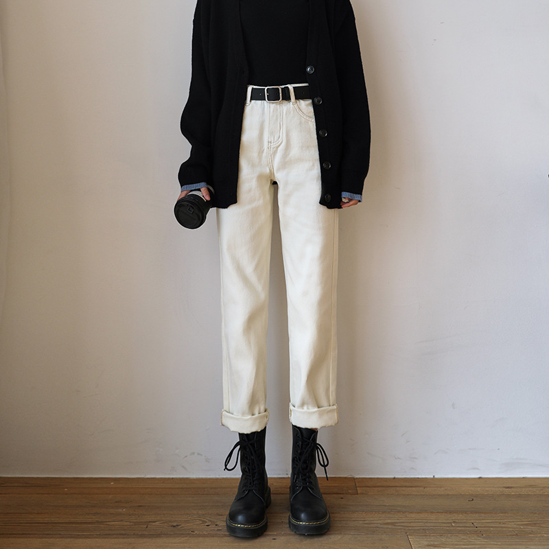 White Jeans Women's Straight Loose Spring and Summer 2024 Autumn and Winter New Style Small Off-White Wide-Leg Daddy Pants White Jeans Women's Straight Loose Spring and Summer 2024 Autumn and Winter New Style Small Off-White Wide-Leg Daddy Pants