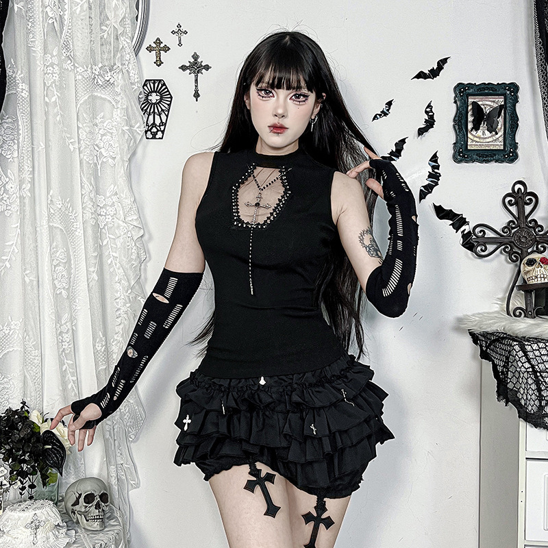 XS25063 spring new dark detachable chain top spring all-match top Gothic style