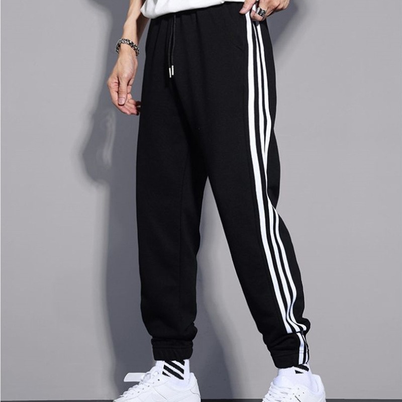 클래식 3 바 스포츠 스웨트 팬츠 남성 가을 및 겨울 다재다능한 패션 브랜드 느슨한 발목 묶인 바지 스트라이프 농구 캐주얼 롱 팬츠