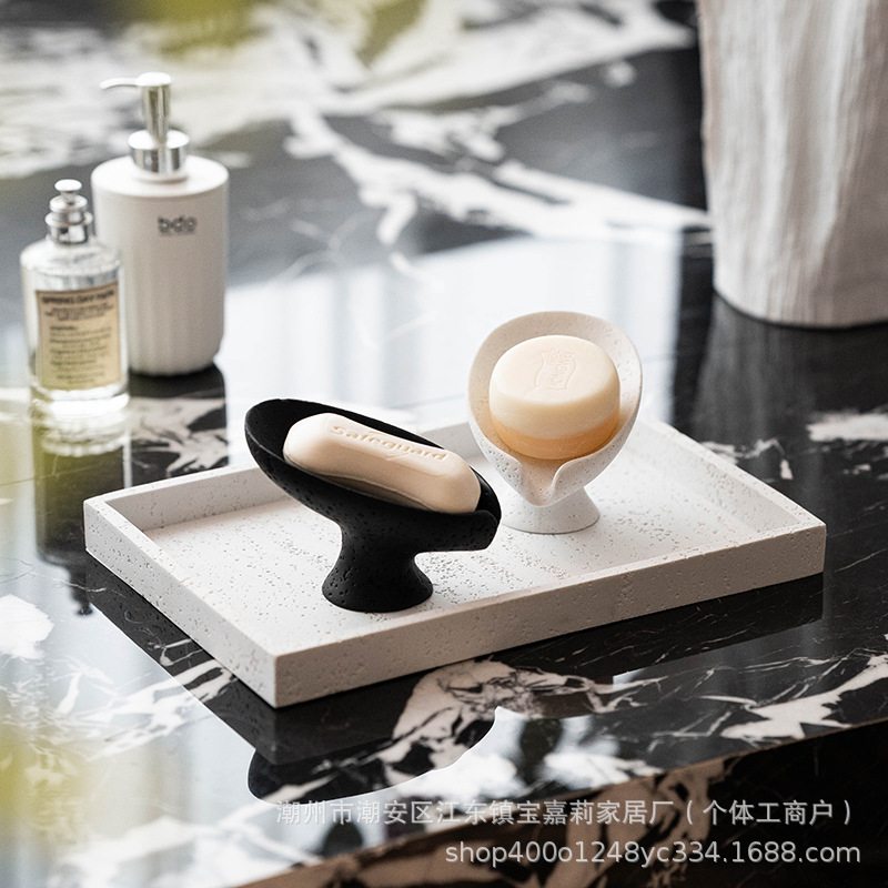 Jabonera de travertino con forma de hoja de loto para hotel, jabonera, estante para jabón, drenaje para baño, de alta gama, estilo ligero y lujoso, transfronterizo