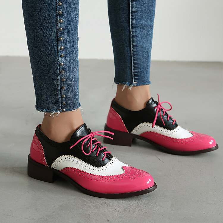 Zapatos de tacón bajo de talla grande con cordones en la parte delantera y cabeza redonda a la moda para mujer_voghion.com