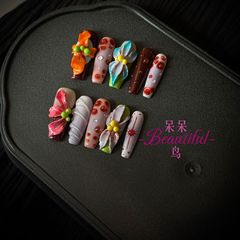 熱帯の花 悪魔の花 ドーパミン 立体彫刻 純手作り ウェアラブルネイル 花柄 グラデーションネイル 美白効果