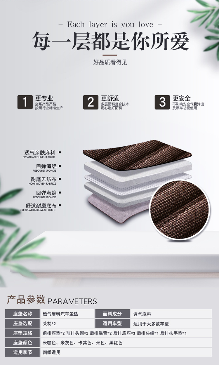Factory Direct Sales Breathable Linen All-Season Wear-Resistant and Dirt-Resistant Fully Enclosed Car Seat Cushion Car Seat Cover