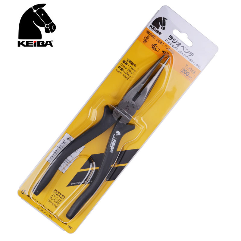 日本 KEIBA马牌8英寸电工尖嘴钳T-308S尖口钳子 有牙尖咀钳