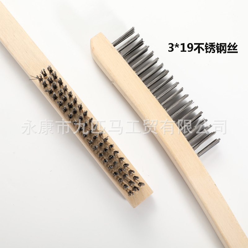 Nueve caballo de alambre de acero al carbono cepillo de rasguño de alambre de acero inoxidable mano curvada 14 pulgadas mango de madera grande Haya madera de caucho de abedul
