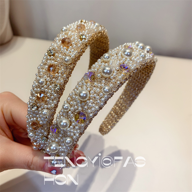 Women's Glam Korean Style Plaid Resin Inlay Crystal Pearl Hair Band display picture 1