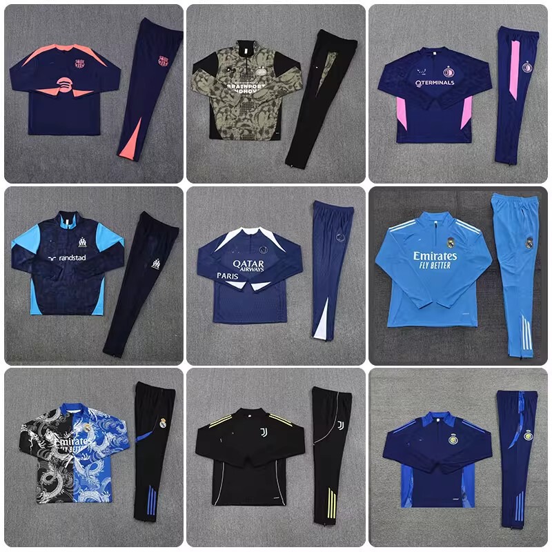 Real Madrid Football Training Suit Long-Sleeved Half-Zip Autumn and Winter Suit Barcelona Jersey Paris Football Suit for Adults and Kidsren Real Madrid Football Training Suit Long-Sleeved Half-Zip Autumn and Winter Suit Barcelona Jersey Paris Football Suit for Adults and Kidsren