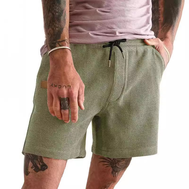 2025 Summer New Foreign Trade Amazon Waffle Solid Color Shorts Men's Sports Casual Pants 3-Point Pants