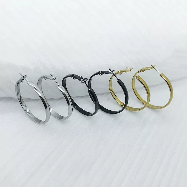 European and American fashion 316 stainless steel wide face plain ring earrings niche temperament all-match circle Women's New Year earrings