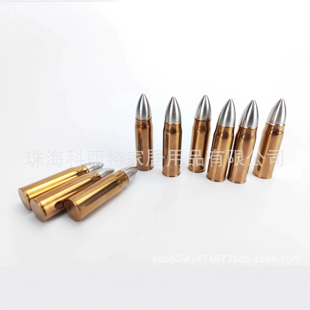 Заводская прямая продажа охлаждающих кубиков льда в форме пули, золотисто-серебристые двухцветные из нержавеющей стали для вина и виски