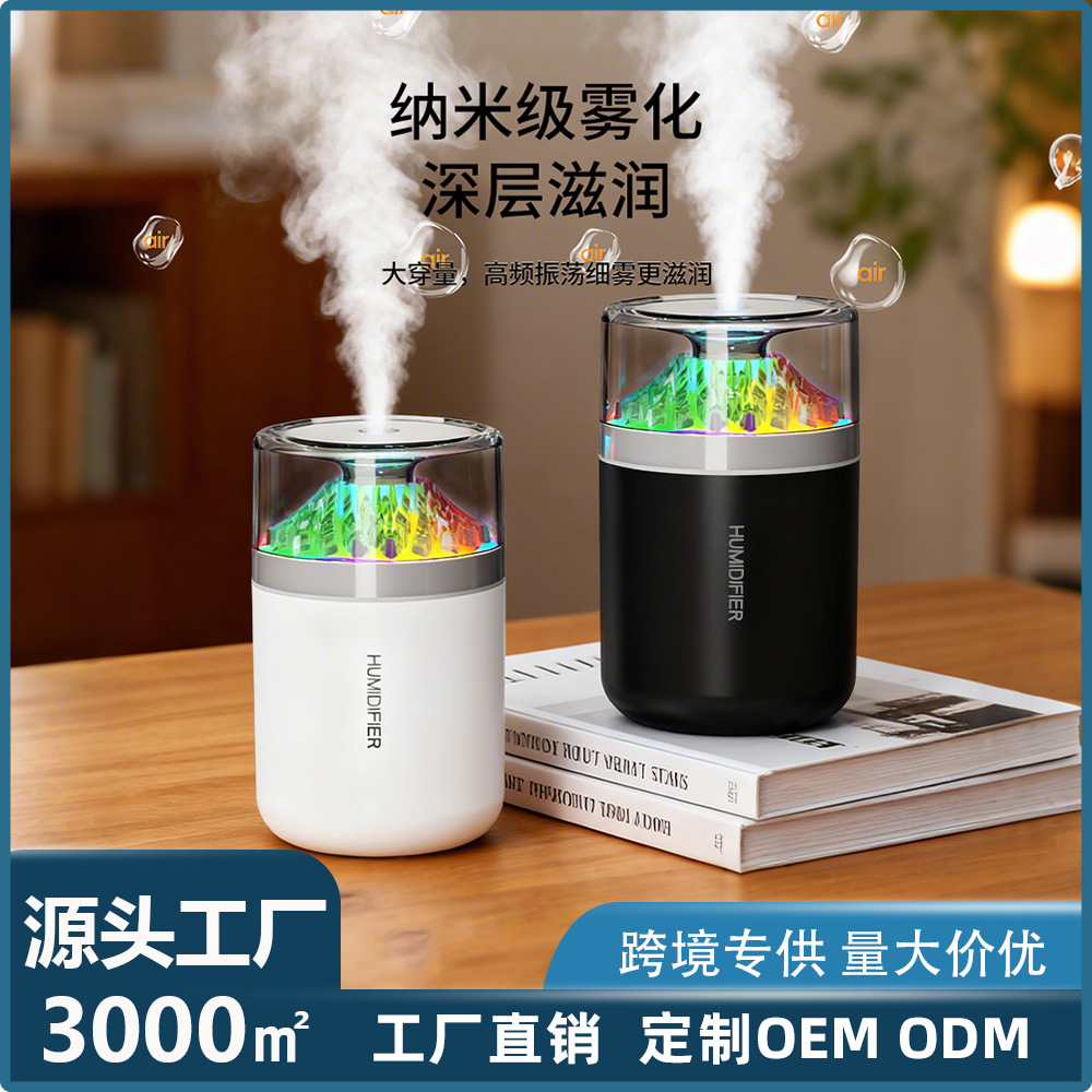 25 Cross-Border New Mini Humidifier Car Desktop Compact Portable Large Fog Volume Colorful Night Light Light Sound Humidifier