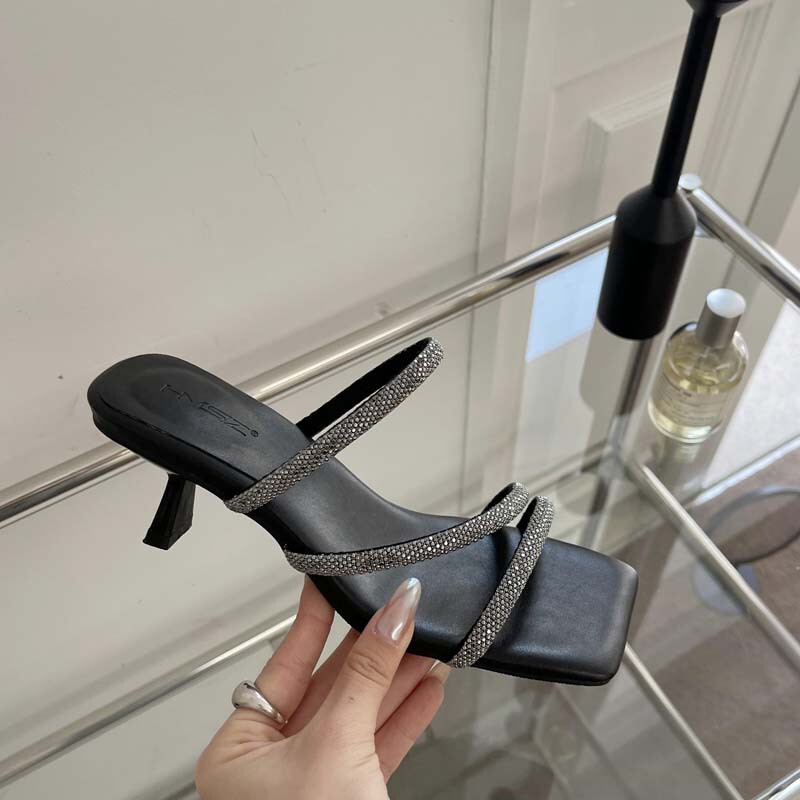 The brightest star Sea in the night sky with sandals and slippers women's summer wear rhinestone sandals square toe open toe high heels