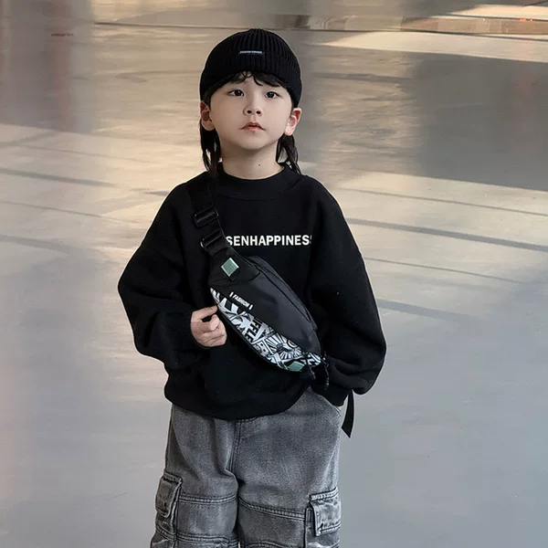 New Fashionable Cool Children's Satchel Fashionable Handsome Boys Boys One-shoulder Fashionable Bag Chest Bag Street Photograph Small Waist Bag Oblique