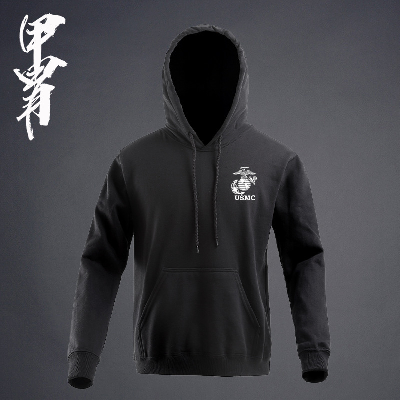 Usmc Hooded Sweatshirt, Military Fan Tactical Style, New Product, American Maroon Badge Style
