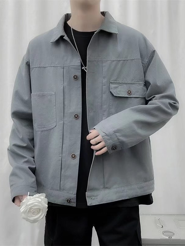 Chaqueta retro simple para hombre, color sólido casual japonés, chaqueta de pareja de manga larga suelta y versátil, ropa interior de moda