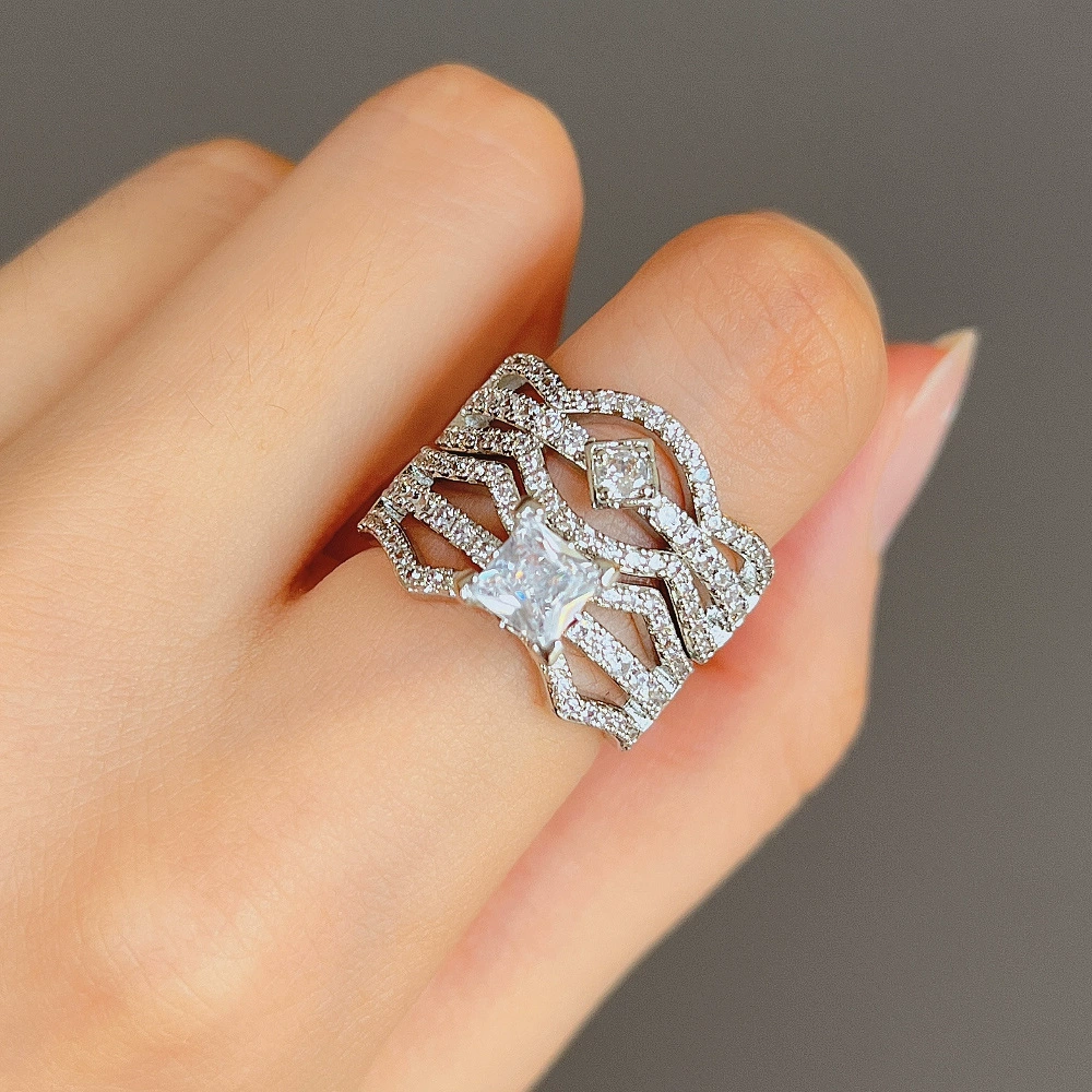 Copper Material 1 Set Fashion Geometric Copper Inlay Zircon Rings