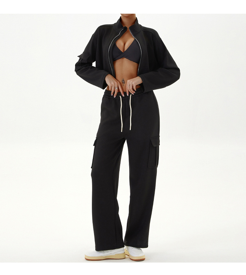 Damenbekleidung Arbeitskleidung Freizeitsportanzüge lockerer Reißverschluss Jogging-Yoga-Kleidung_voghion.com